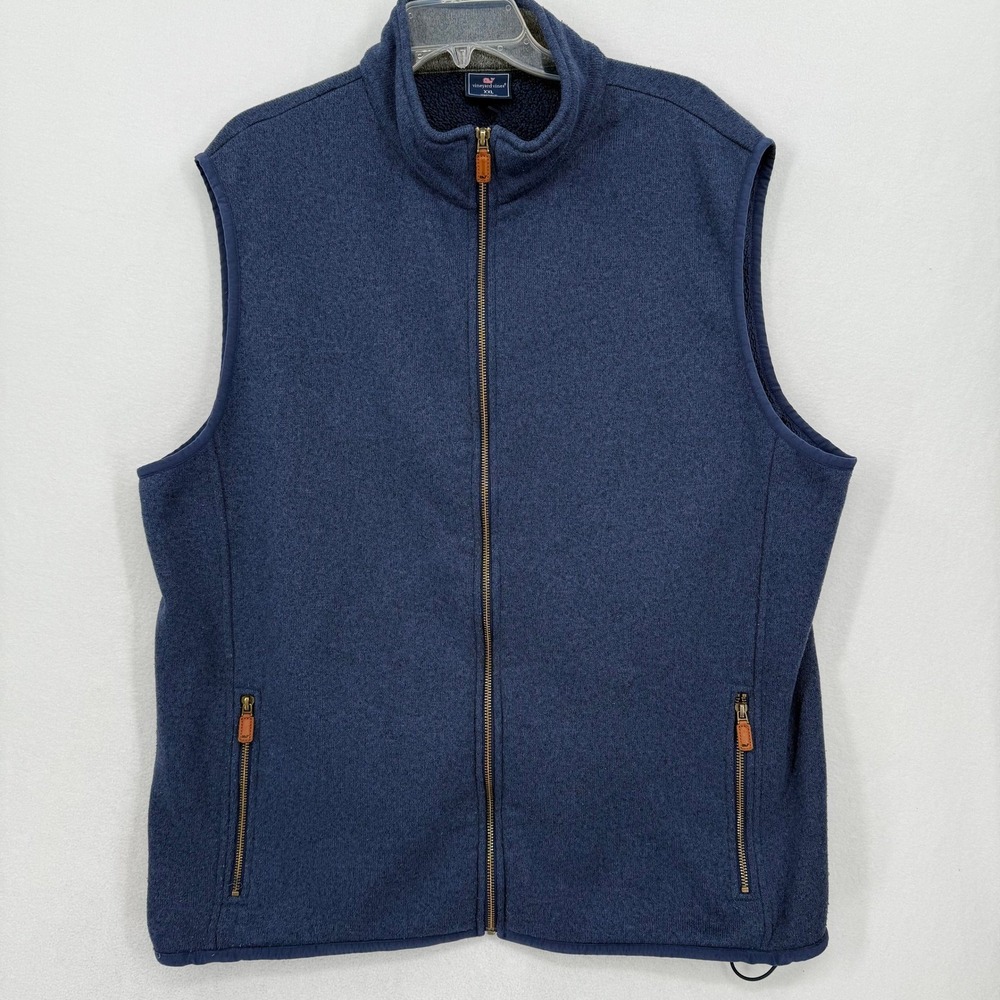 Vineyard Vines Mens Blue Fleece Sweater Vest Full‎ Zip Size XXL Knit